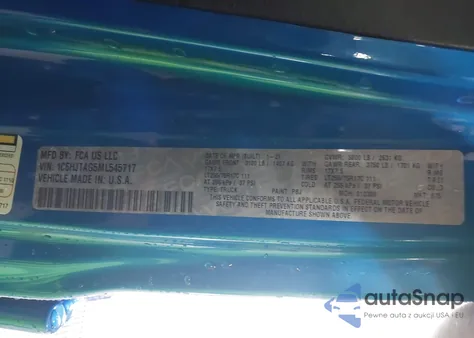 2021 Jeep Gladiator Willys Sport 4X4 z USA, uszkodzony, nr VIN 1C6HJTAG5ML545717